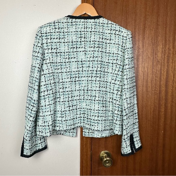Mac & Jac Anthropologie Tweed Jacket Blazer Black Ribbon Trims Women Medium - Picture 8 of 12
